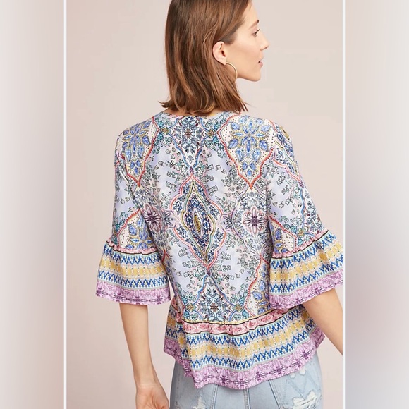 Kachel Lynn Bell-Sleeve Silk Blouse, Size 8, Color Floral Multi - Picture 3 of 12